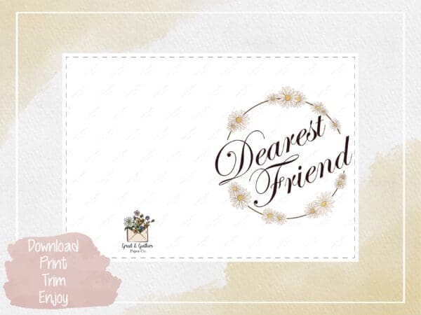 Dearest Friend Digital Greeting Card - Instant Download, Blank Inside, Friendship Appreciation, Heartfelt Note, Meaningful Gesture. - Image 3