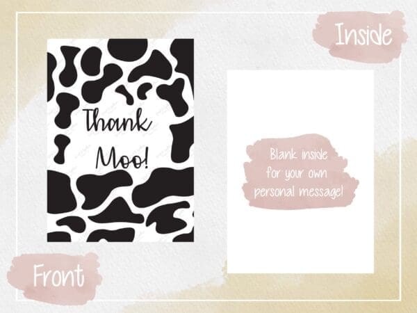 Thank Moo Greeting Card - Digital Download, Appreciation Card, Instant Print, Farm Animal Theme, Cow Print Design. - Image 2