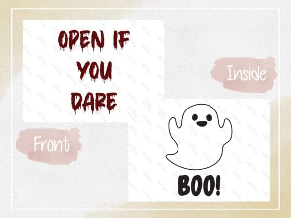 Spooky 'Open If You Dare' Greeting Card - Digital Download, Friendly Ghost Inside, Halloween Surprise, Creepy Fun - Image 2