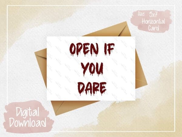 Spooky 'Open If You Dare' Greeting Card - Digital Download, Friendly Ghost Inside, Halloween Surprise, Creepy Fun